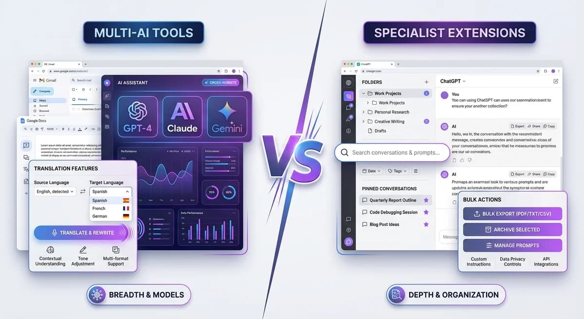 Modern changelog dashboard interface showing ChatGPT Toolbox version history timeline from September 2024 to February 2026 with feature milestones, release notes, and update notifications