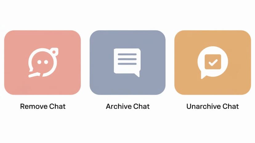 A user interface with three buttons: &quot;Remove Chat&quot;, &quot;Archive Chat&quot;, and &quot;Unarchive Chat&quot;. There is a list of chats below the buttons.