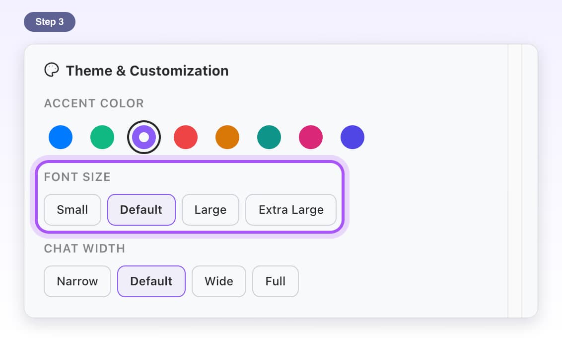 The Font Size choices highlighted: Small, Default, Large and Extra Large