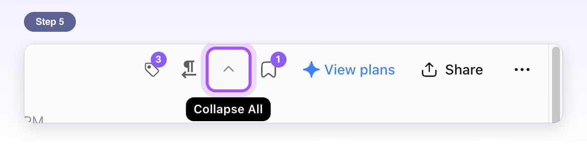 The Collapse All button at the top of the chat, next to Share, highlighted with its label showing