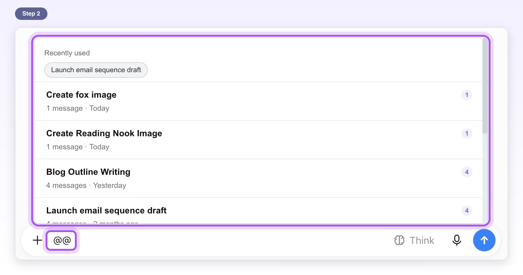@@ typed in the message box and the list of past chats that opens above it, newest first, highlighted