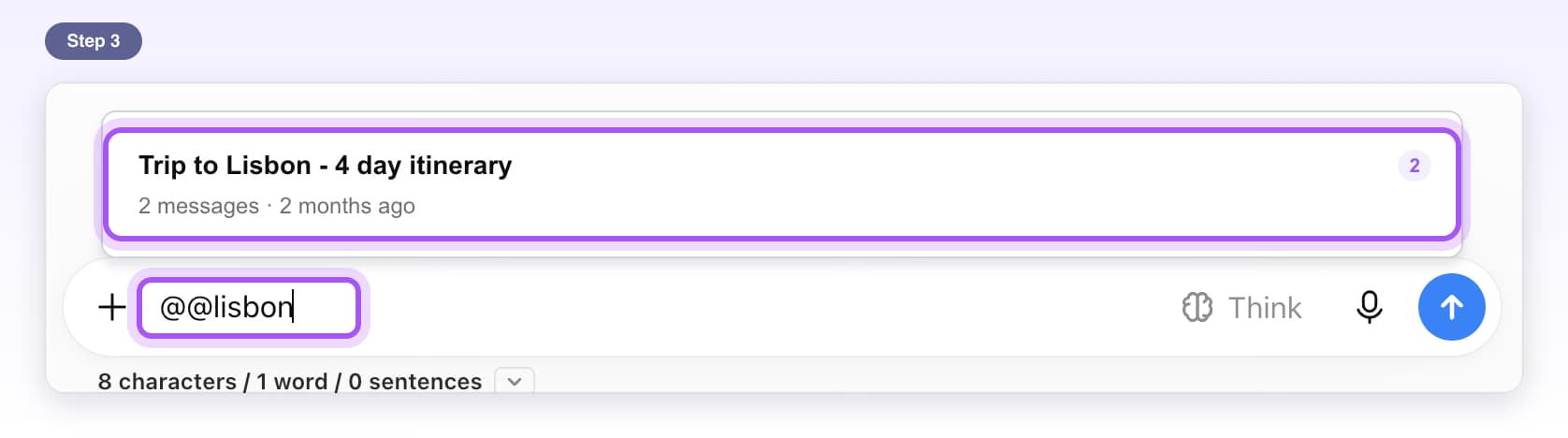 @@lisbon typed, narrowing the list to the Trip to Lisbon chat, both highlighted