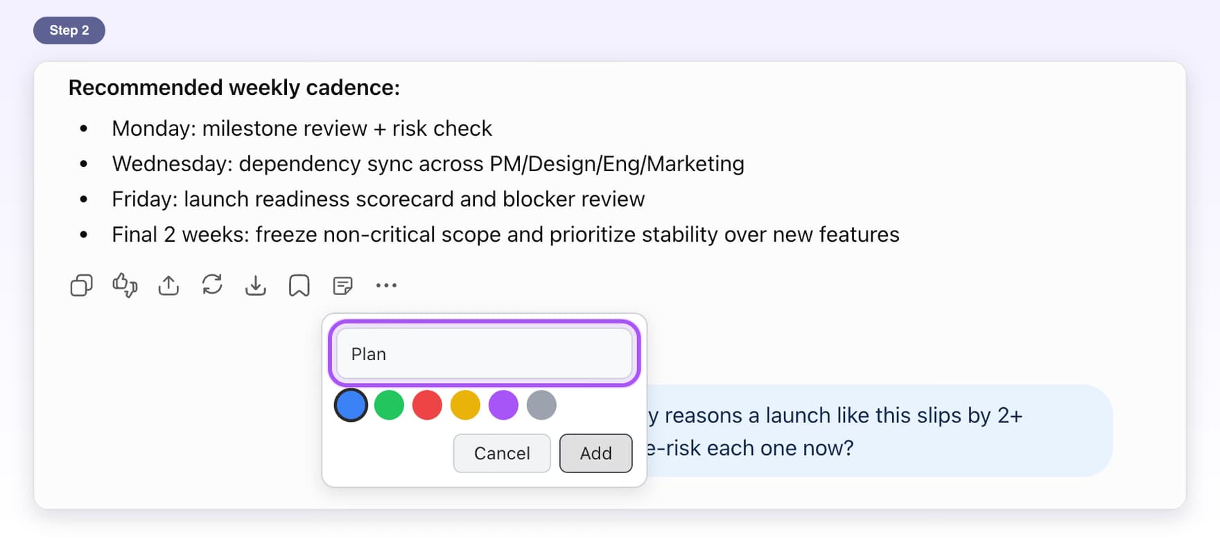 The small label box under the answer with Plan typed in the Type a label box, highlighted