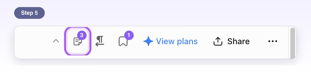 The Answer labels note icon at the top of the chat, left of Share, highlighted, with a small 3 for the number of labels