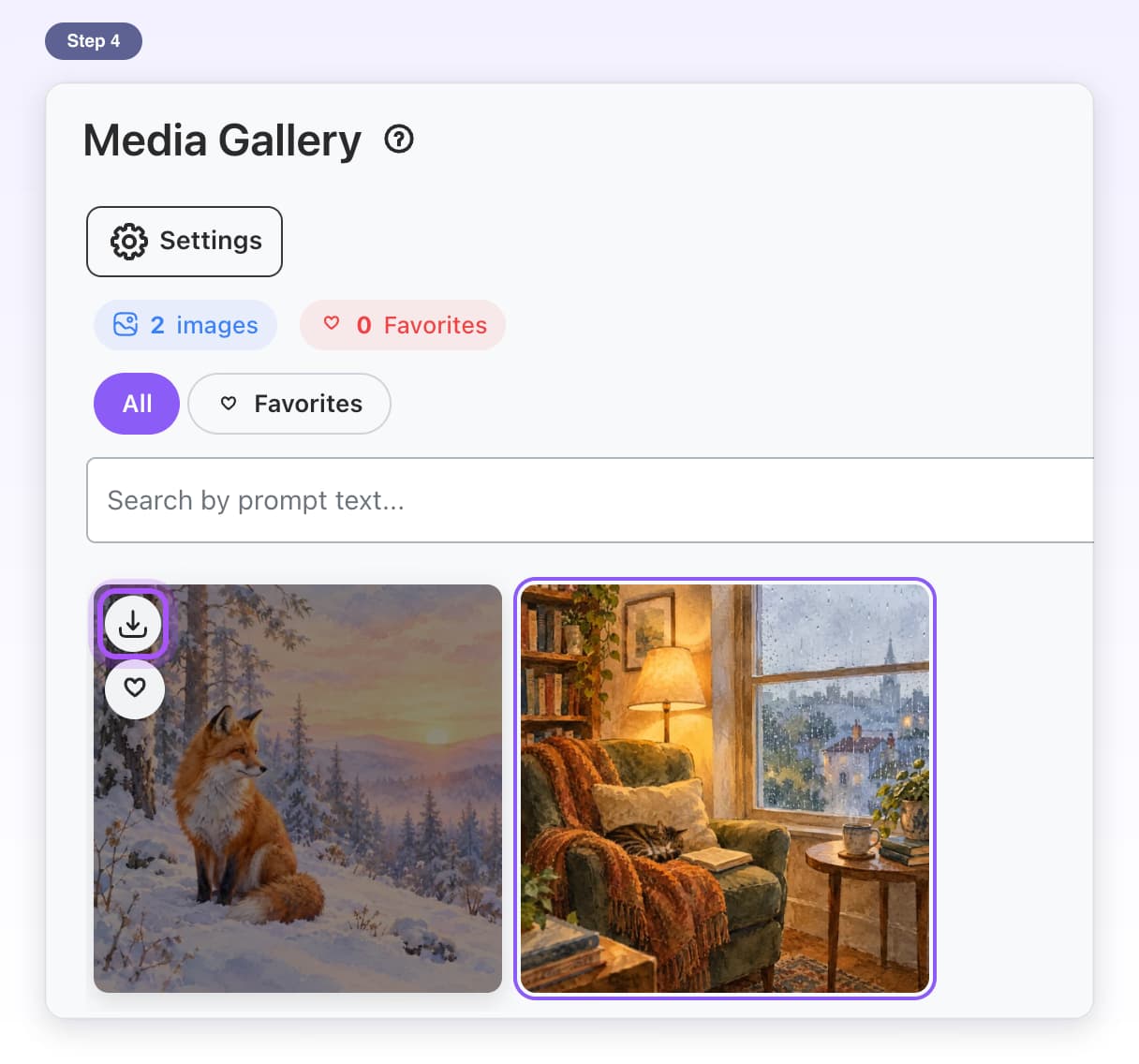 Pointing at an image shows two buttons on it; the Download button is highlighted