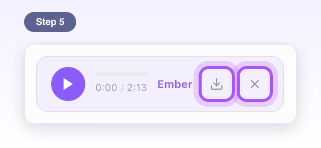 The download icon and the Close player X highlighted at the right end of the audio player