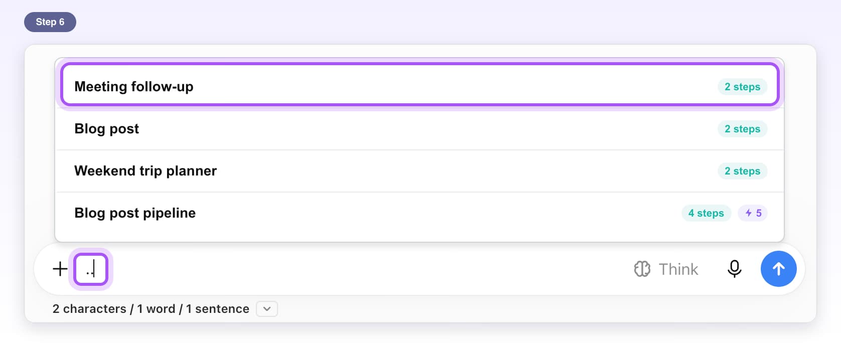 .. typed in the message box and the Meeting follow-up chain highlighted in the list of chains