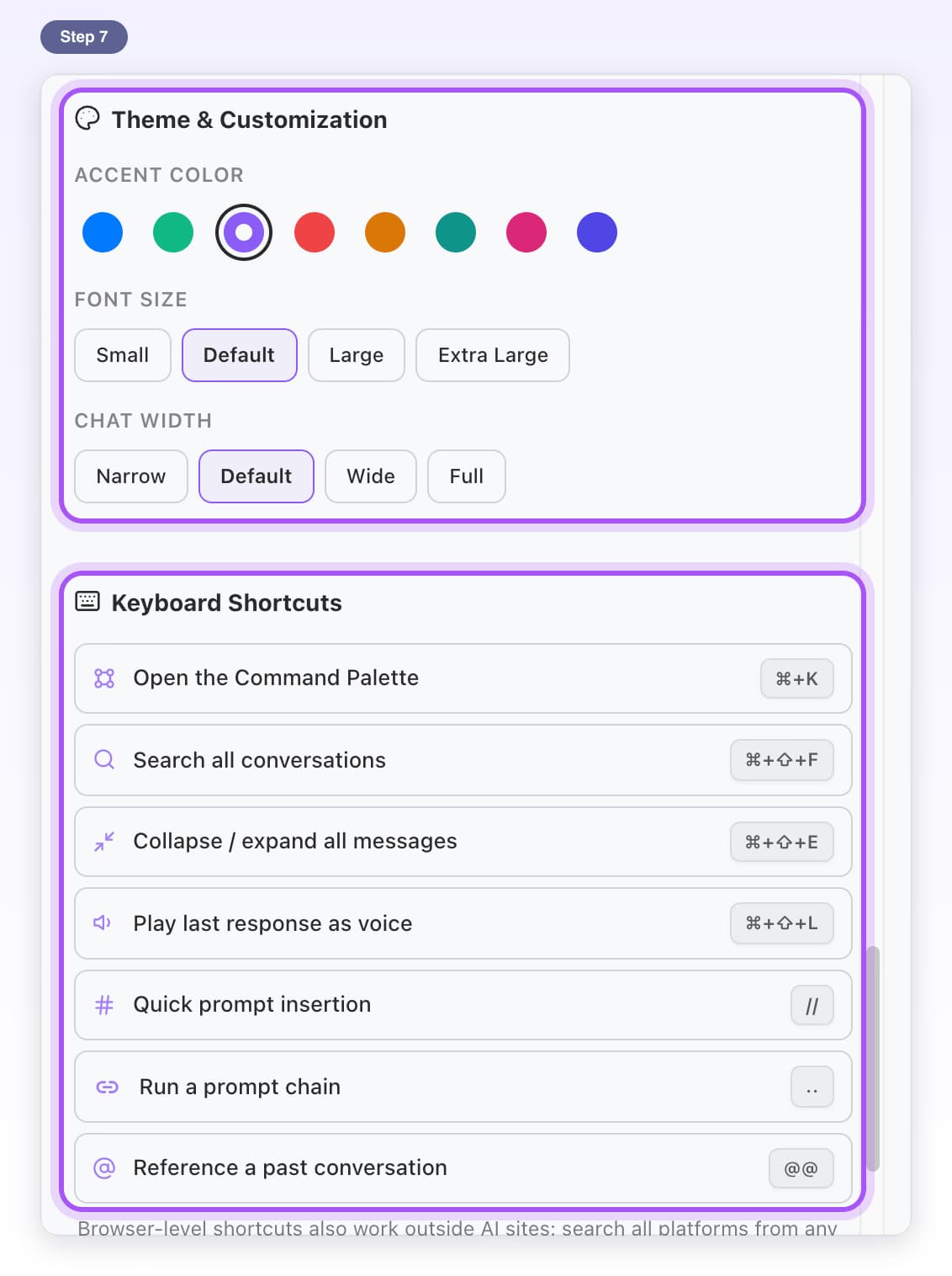 Theme & Customization and the Keyboard Shortcuts list highlighted in Settings