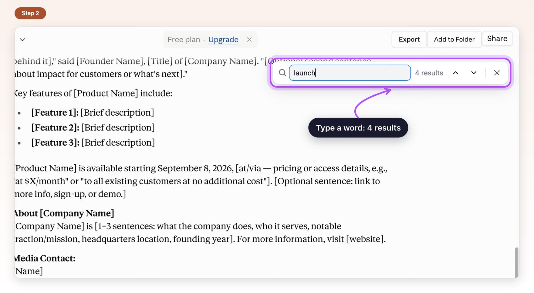 The find bar at the top right of the Claude chat with launch typed and 4 results, highlighted