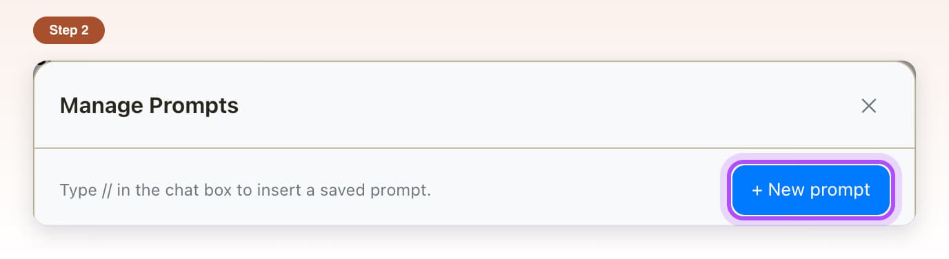 New prompt button at the top of the Manage Prompts window on Claude