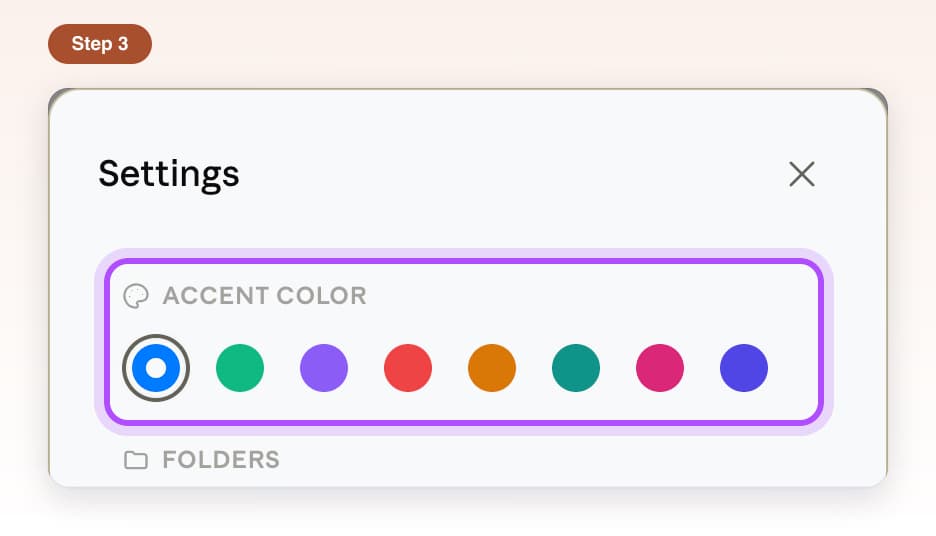 The Accent Color section highlighted in AI Toolbox Settings, with eight color circles