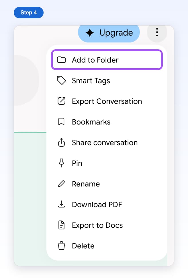 Gemini's chat menu with Add to Folder at the top, highlighted