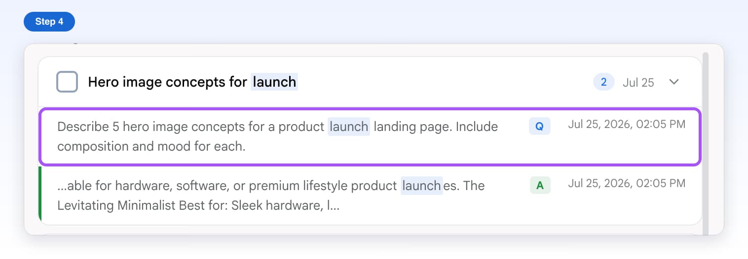 A matching message under a search result, highlighted, ready to click to open the chat at that message