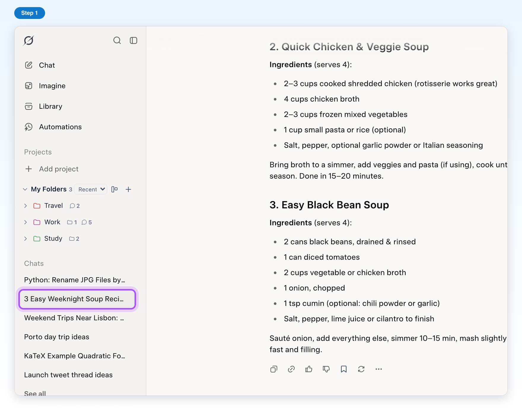 A chat open on grok.com, with the chat highlighted in the list on the left