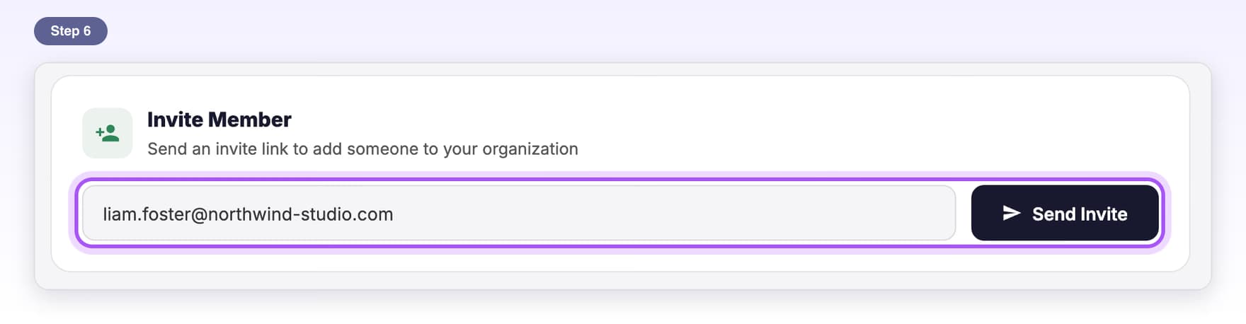 The Invite Member box with a new email typed and Send Invite, highlighted, to give the free seat to someone else
