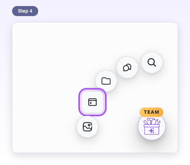 The five quick buttons fanned out from the AI Toolbox button on ChatGPT, with Manage Prompts highlighted