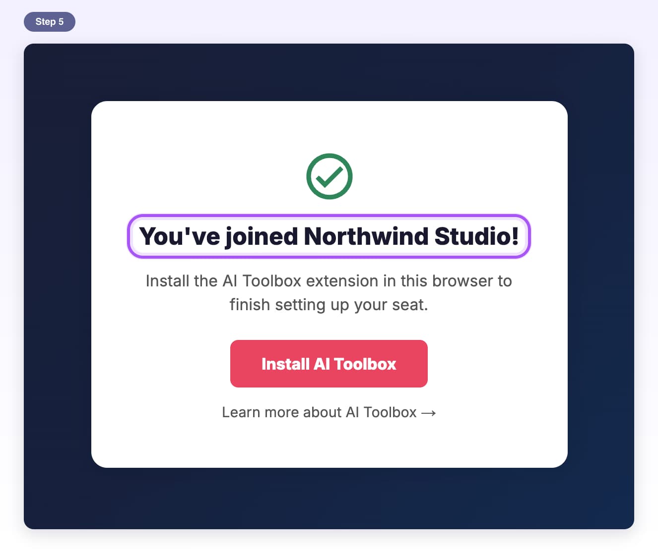 The invite page saying You've joined Northwind Studio after clicking Accept Invitation in the invite email
