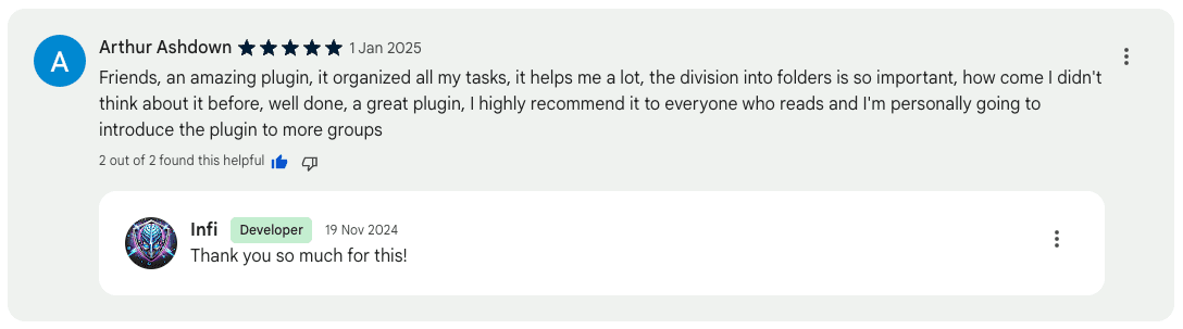 A review from a ChatGPT Toolbox user, giving 5-star review on the Chrome Web Store.