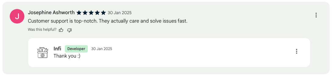 A review from a ChatGPT Toolbox user, giving 5-star review on the Chrome Web Store.