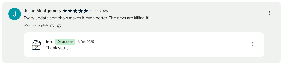 A review from a ChatGPT Toolbox user, giving 5-star review on the Chrome Web Store.
