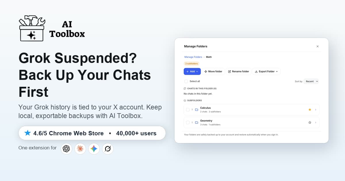Back up Grok chats with AI Toolbox before an X account suspension, 2026