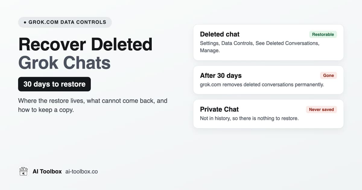 Recover deleted Grok chats: See Deleted Conversations on grok.com restores chats for 30 days
