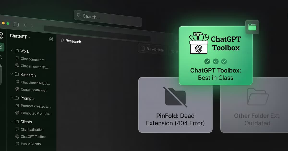 Best ChatGPT folder extensions 2026 comparison showing ChatGPT Toolbox as top pick