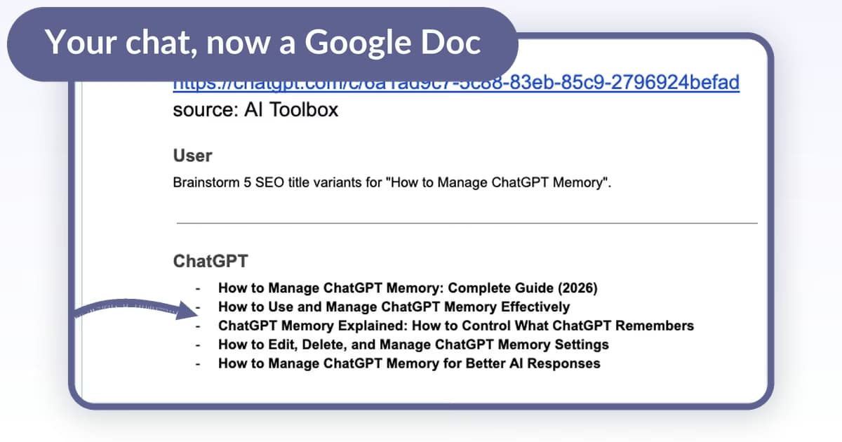 A ChatGPT conversation imported into Google Docs as a formatted document, the midpoint of converting it to a Word .docx file