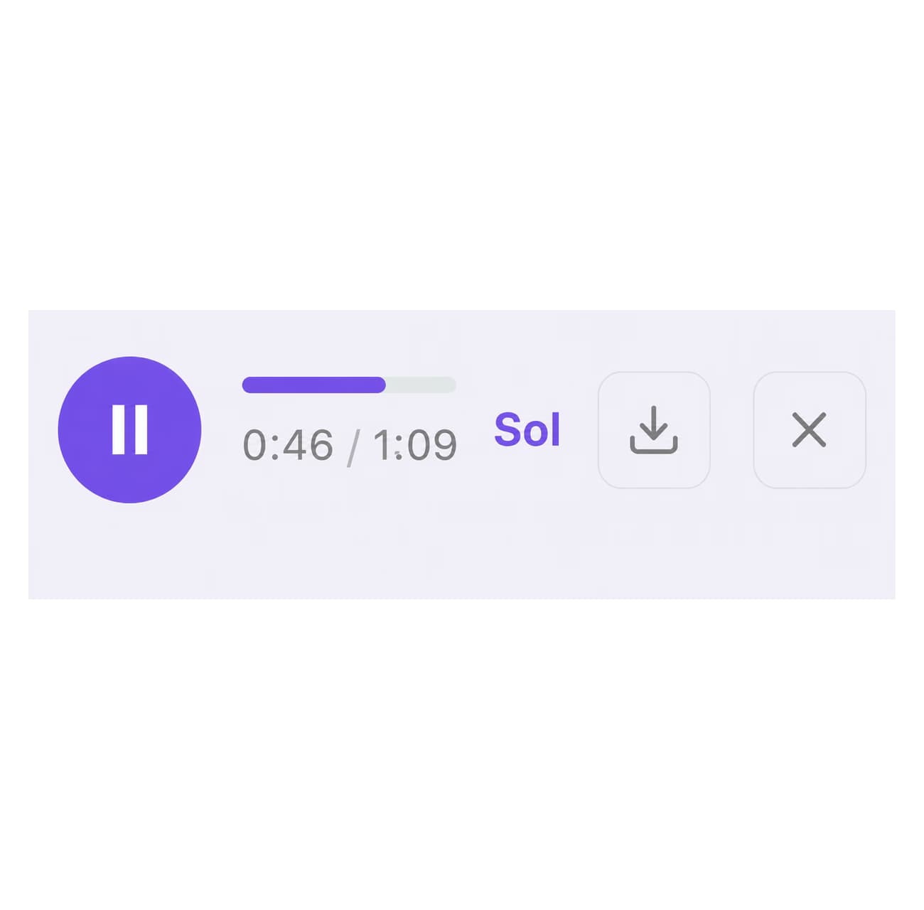 Inline audio player with pause, progress, and a download button