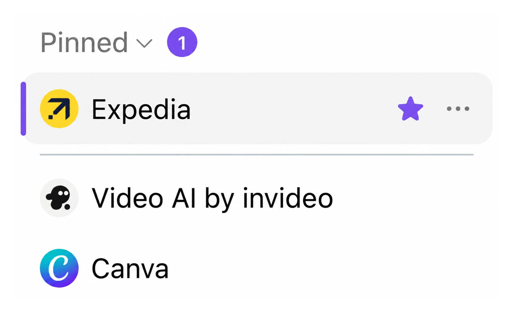 Pinned custom GPTs section in the ChatGPT sidebar with Expedia pinned above Video AI and Canva