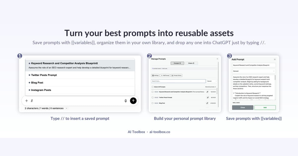 AI Toolbox shared prompt library available across ChatGPT, Claude, Gemini, and Grok