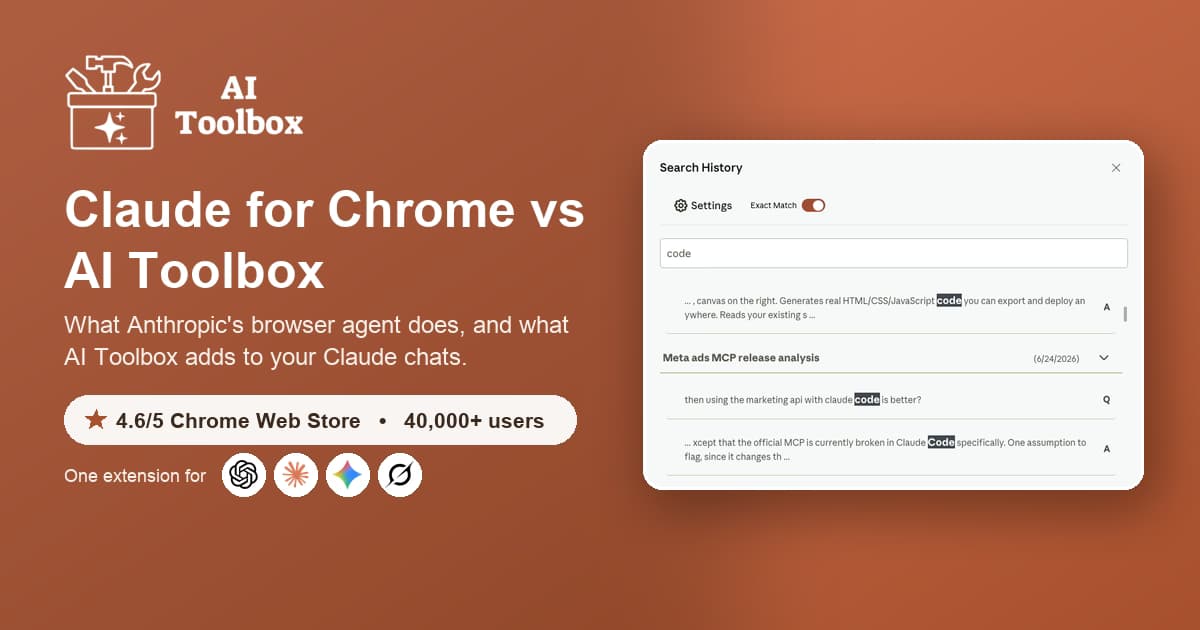 Claude for Chrome vs AI Toolbox Claude module comparison, 2026