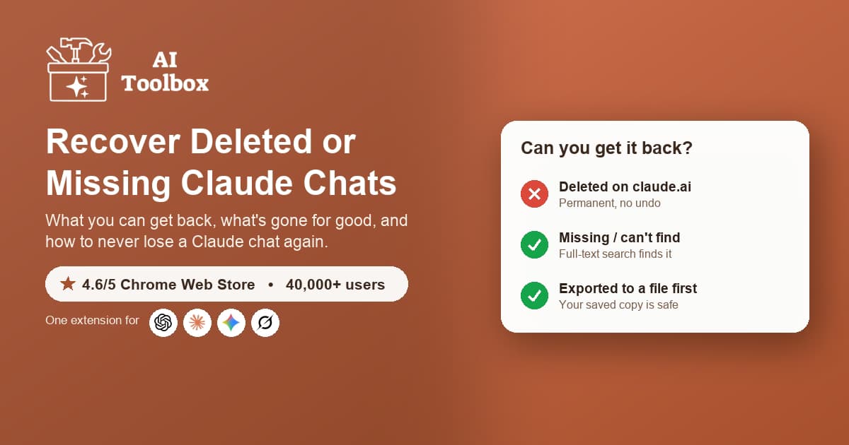 Recover deleted or missing Claude conversations with AI Toolbox, 2026