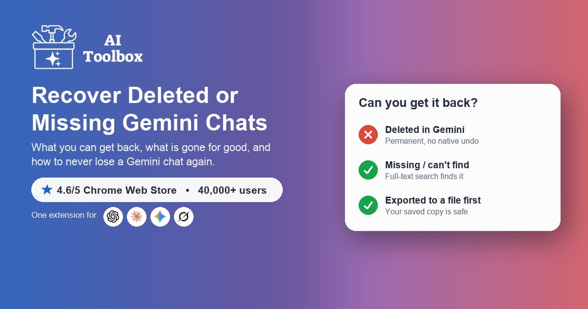 Recover deleted or missing Gemini conversations with AI Toolbox, 2026