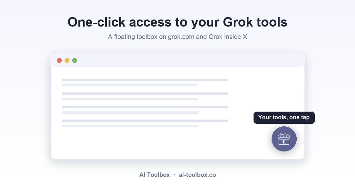 AI Toolbox floating toolbox button in the corner of a Grok page with one-click quick actions